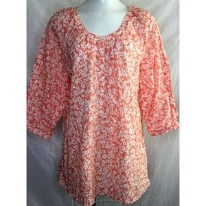 Lane Bryant Womens Blouse Peach Round Neck Button Up Top Size 14/16R 3/4 Sleeve